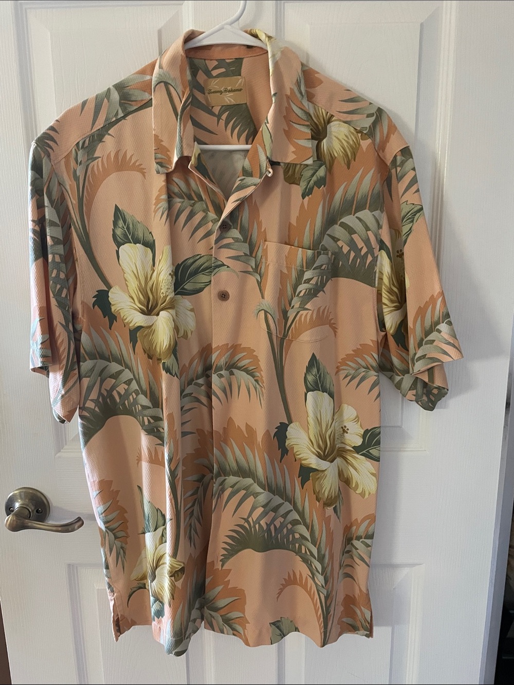 Tommy Bahama Peach Hawaiian Floral Camp Shirt